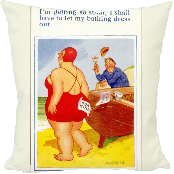 Comic postcard, Woman, man and boat at the seaside Date: 20th century