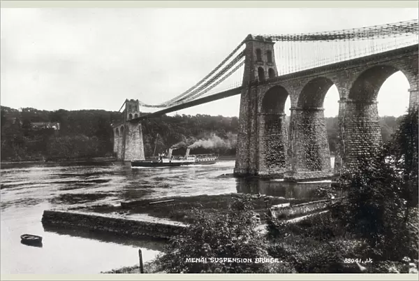 The Menai Suspension Bridge between the island of Anglesey and the mainland of Wales