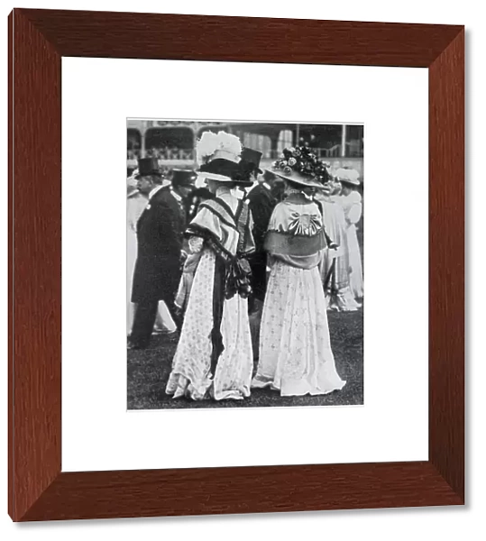 Women wearing elegant dresses for the Ascot. Date: June 1909