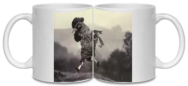 English Lunacy - A man dressed as a chicken running wild and free across a field and up a small hill