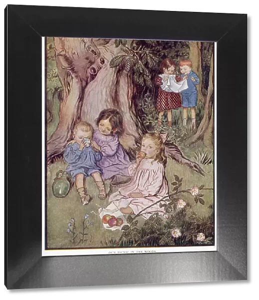 Five children picnic in a wood Date: 1910