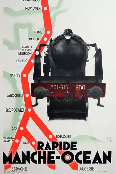 Poster, railway from London to France. Spain, North Africa