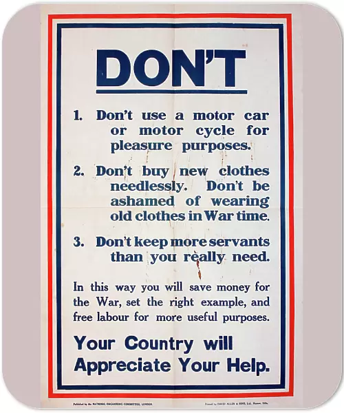 Poster, DON'T, wartime instructions, WW1
