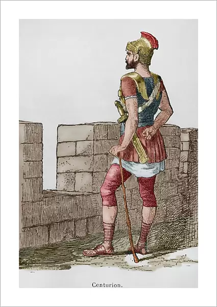 Roman centurion. Engraving. Later colouration