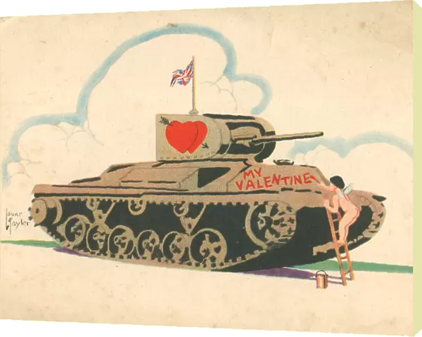 WW2 Valentines Card, Cupid's Tank