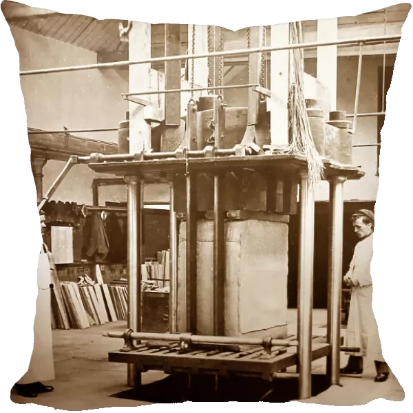 Pressing a bale of linen, linen production, Victorian period