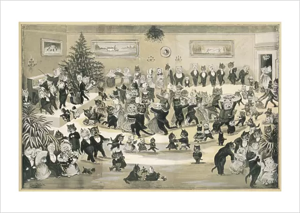 A Cats Christmas Dance by Louis Wain