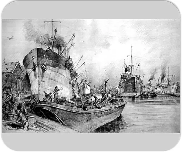 Royal Engineers unloading ships at Surrey Docks, London, 194
