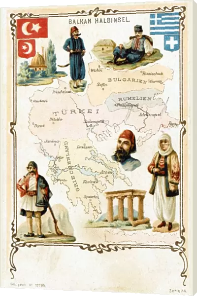 Map of the Balkans, highlighting Greek and Turkish territory