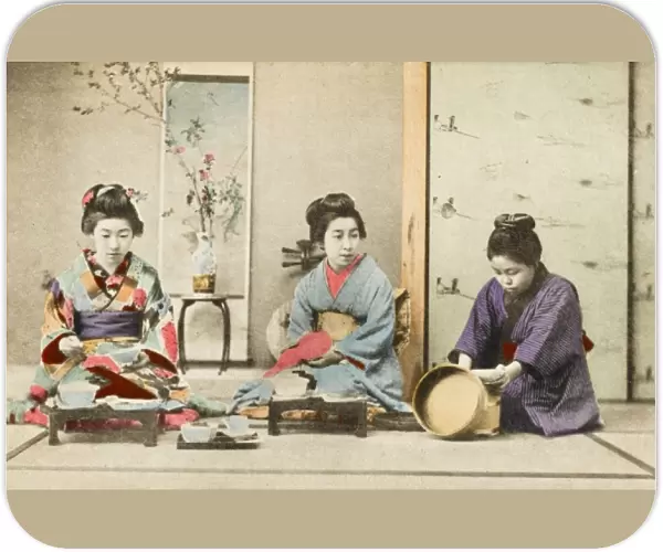 Three Geisha Girls eating a meal