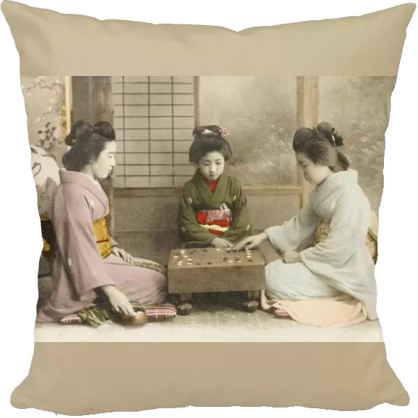 Three Japanese Geisha girls playing Go