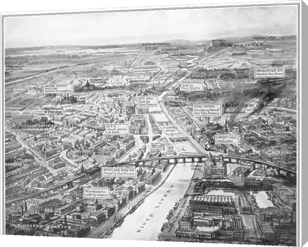 Overhead view of Dublin during the Easter Rising