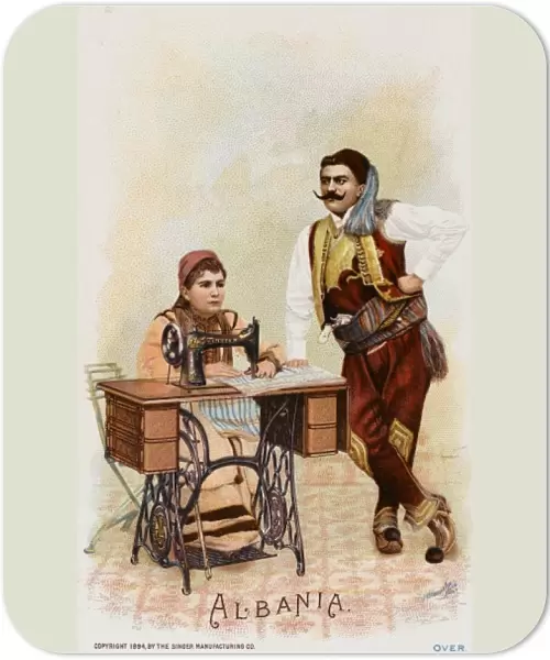 Albanians using a Singer Sewing Machine
