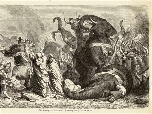 Pyrrhus fighting the Romans at Battle of Asculum