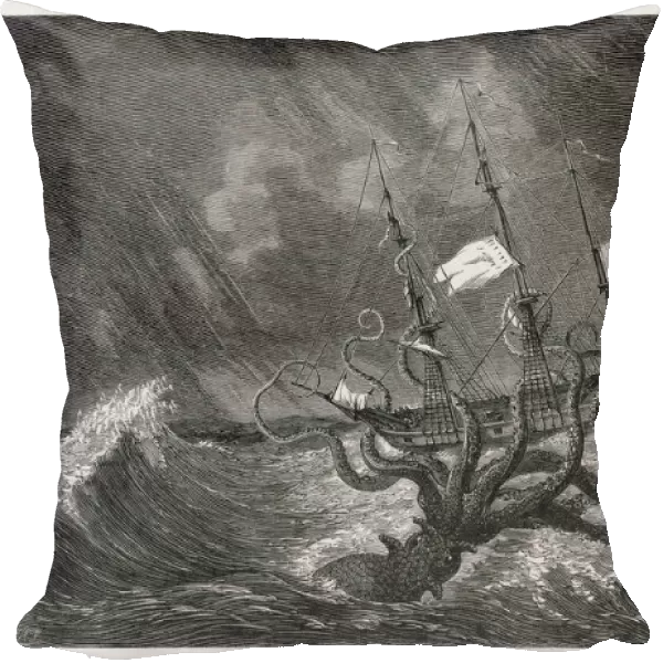 Kraken attacking ship during a storm