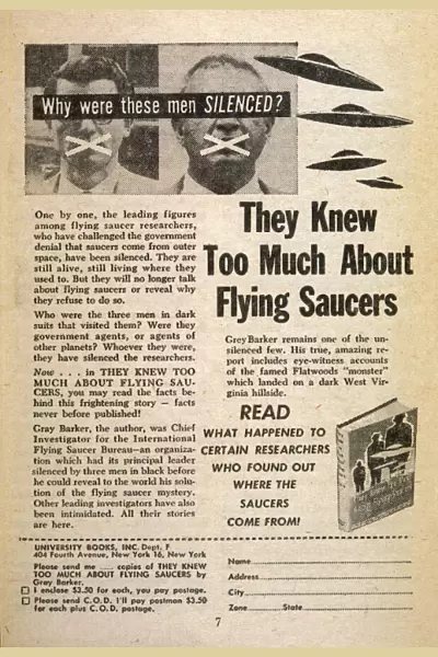 Advertisement for a book about flying saucers