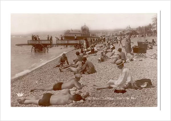 Nice Beach Postcard  /  1920