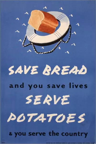 Wartime poster, save bread, serve potatoes