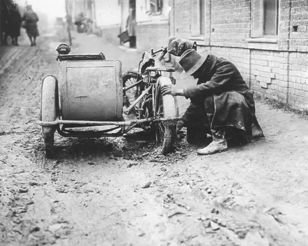 Australian soldier with motorcycle and sidecar, WW1