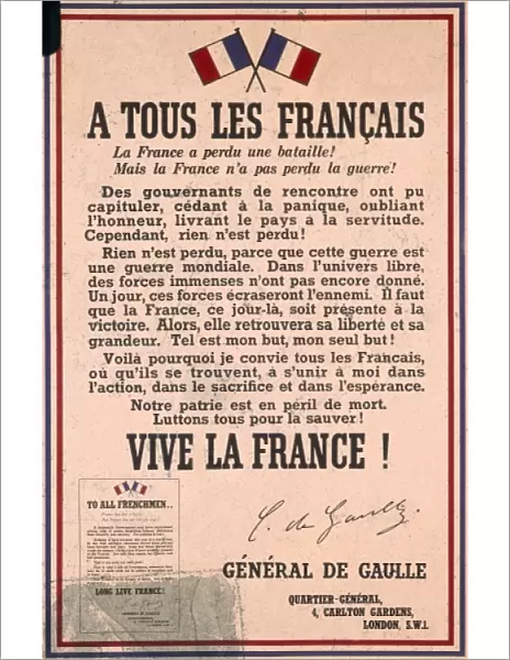 French poster from General de Gaulle, WW2
