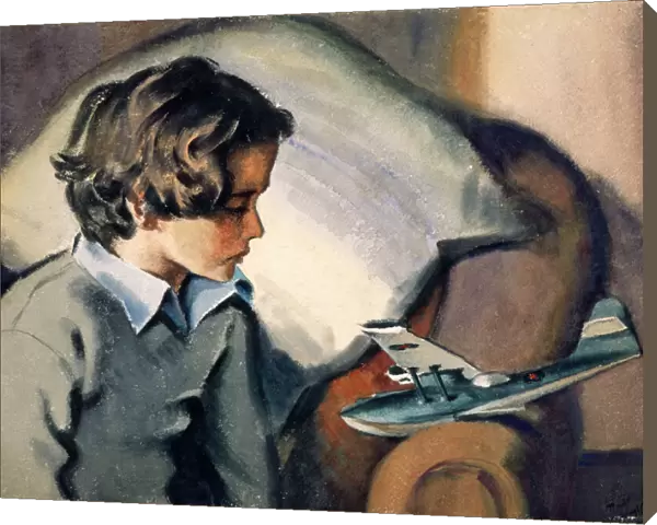 Boy and toy aeroplane by David Wright