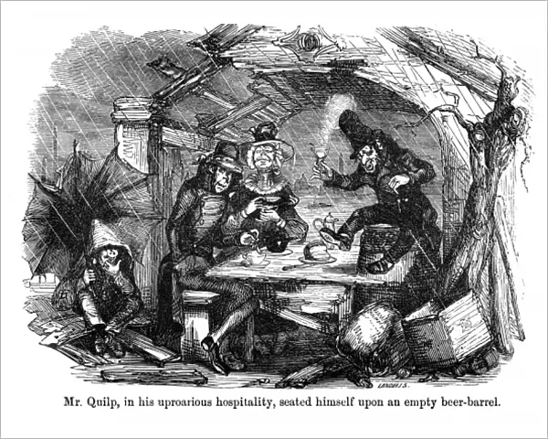 The Old Curiosity Shop, Mr Quilp seated on beer-barrel