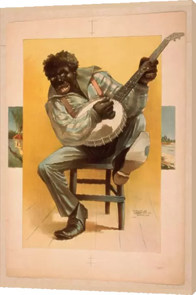 African American, seated, playing banjo