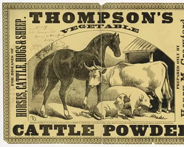 Thompsons vegetable cattle powder For diseases of horses, c