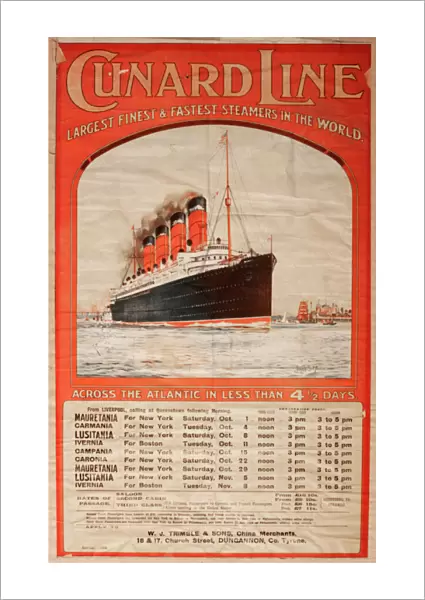 Cunard Line Transatlantic Steamer Timetable poster