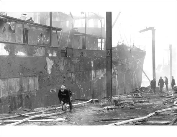 Blitz in London, ship at Surrey Commercial Docks, WW2
