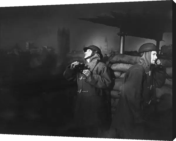 Blitz in London -- firewatchers at observation post, WW2