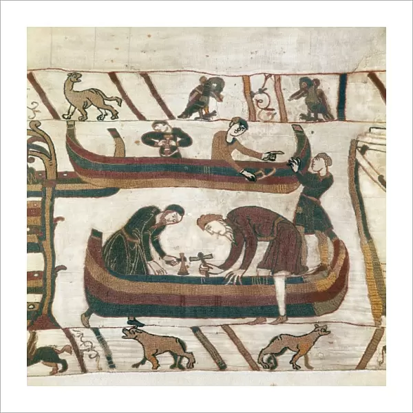 Bayeux Tapestry. 1066-1077. Making a boat. Romanesque