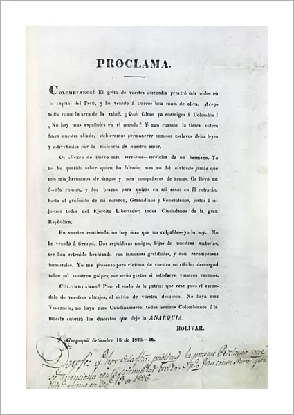 Independence of Colombia. Leaflet with a proclaim