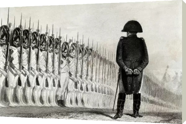 Napoleon reviewing his troops. Litography. SPAIN