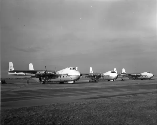 Three RAF Armstrong Whitworth AW660 Argosy CMk1s on the ramp