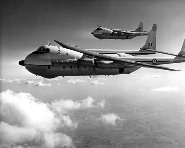 Two RAF Armstrong Whitworth AW660 Argosy CMk1s in flight