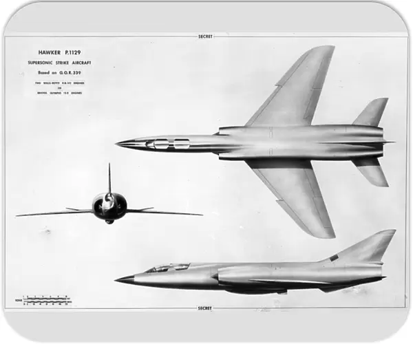 Three-view drawing of the Hawker P1129 project