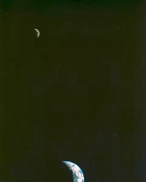First Picture of the Earth and Moon in a Single Frame