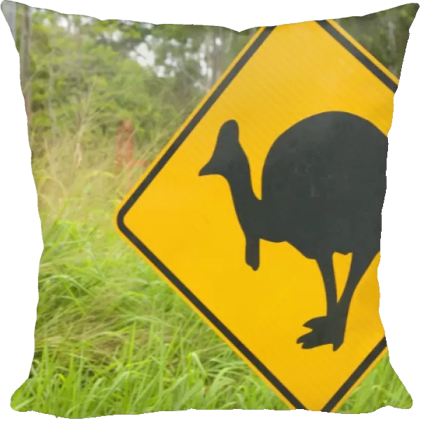 Cassowary warning sign - roads and traffic are big threats for the Southern Cassowary which often cross roads because they cut through their territory. In the few areas where there are still cassowary populations