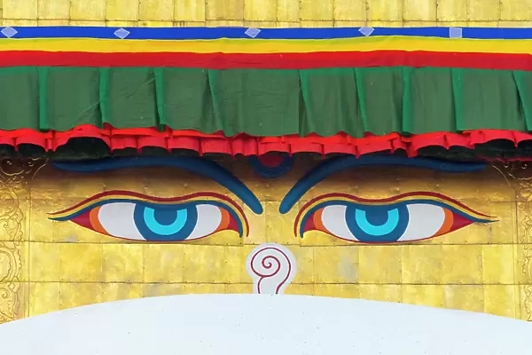 The Eyes of Boudhanath (Boudha Stupa), UNESCO World Heritage site, Kathmandu, Nepal Date: 15-09-2018