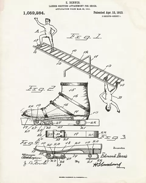 Ladder gripping attachment patent, 1913 C024  /  3612