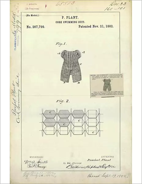 Cork swimming suit patent, 1882 C024  /  3602