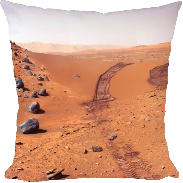 Tracks of the Curiosity rover on Mars. View looking back at a dune that NASA s