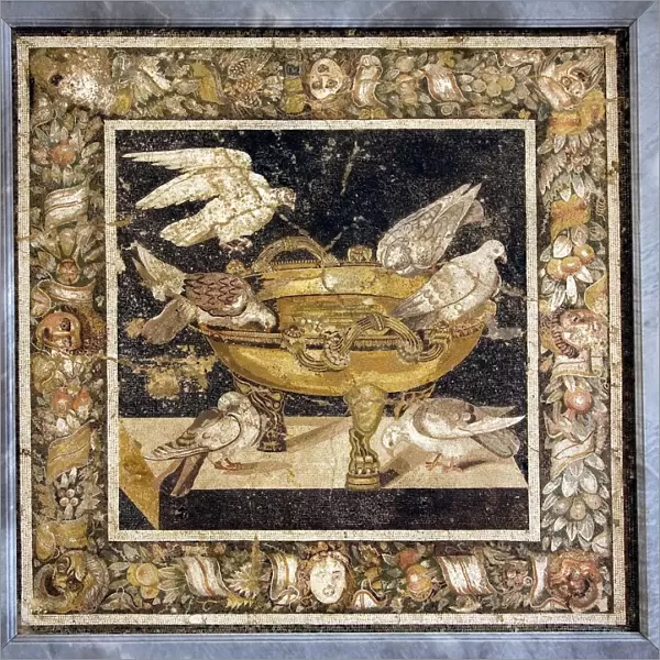 Doves on a drinking vessel, Roman mosaic