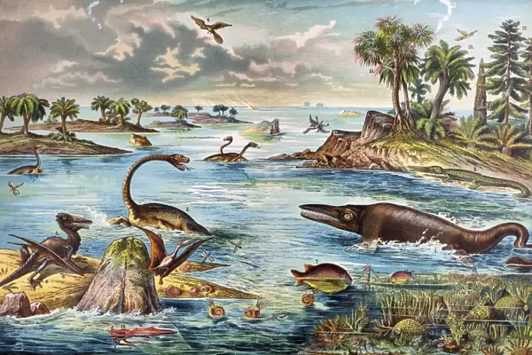 1888 colour lithograph of Jurassic