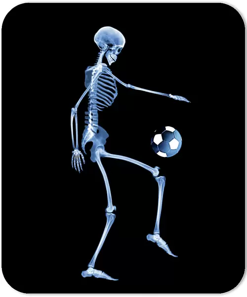 Skeleton playing football