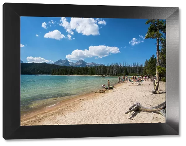 Sandy beach on Redfish Lake in a valley north of Sun Valley, Sawtooth National Forest, Idaho, United States of America, North America