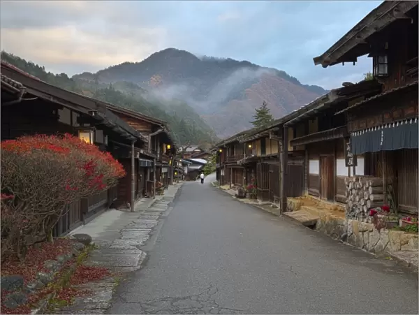 Wooden houses of old post town, Tsumago, Kiso Valley Nakasendo, Central Honshu, Japan