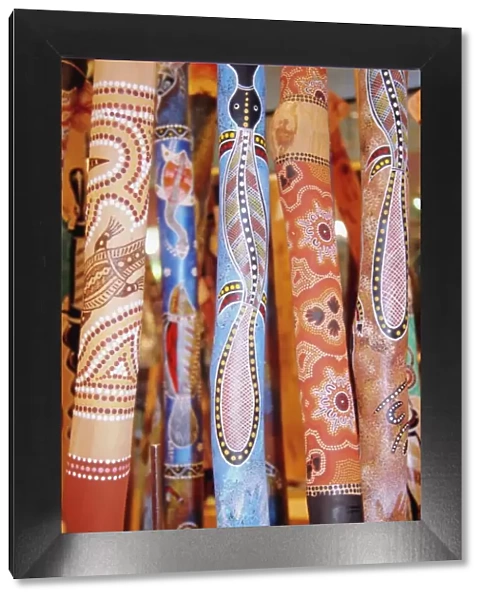 Traditional hand painted colourful didgeridoos, Australia