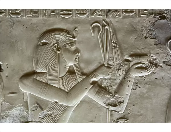 Bas-relief of Pharaoh Seti I, Temple of Seti I, Abydos, Egypt, North Africa, Africa